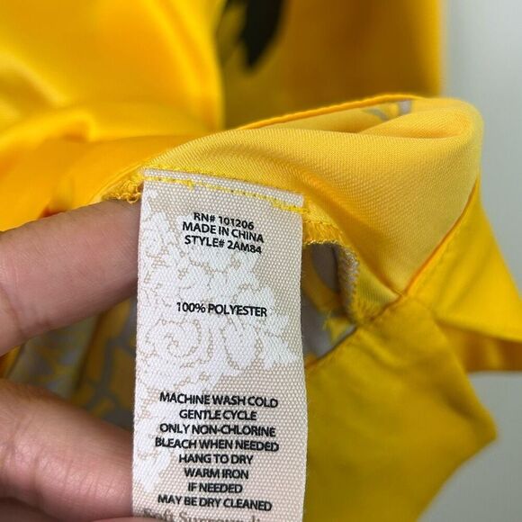 Soft Surroundings Yellow Floral Blouse Medium Satin Kimono Sleeve Tunic Top Boho - Picture 5 of 9